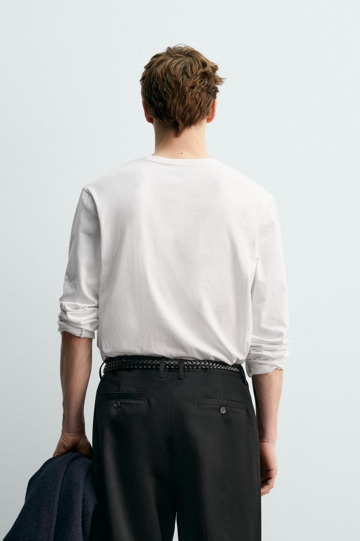 자라 코튼 포켓 긴팔 티셔츠 X 아론 레빈 1887/369 WHITE - 상세 이미지 4
