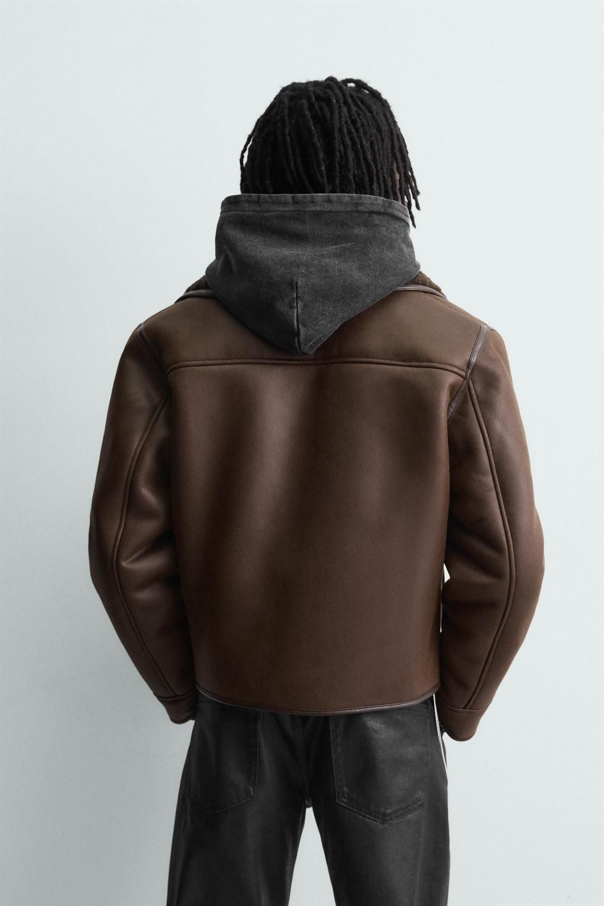 자라 테크니컬 페이크 스웨이드 크롭 재킷 8281/200 BROWN - 상세 이미지 4