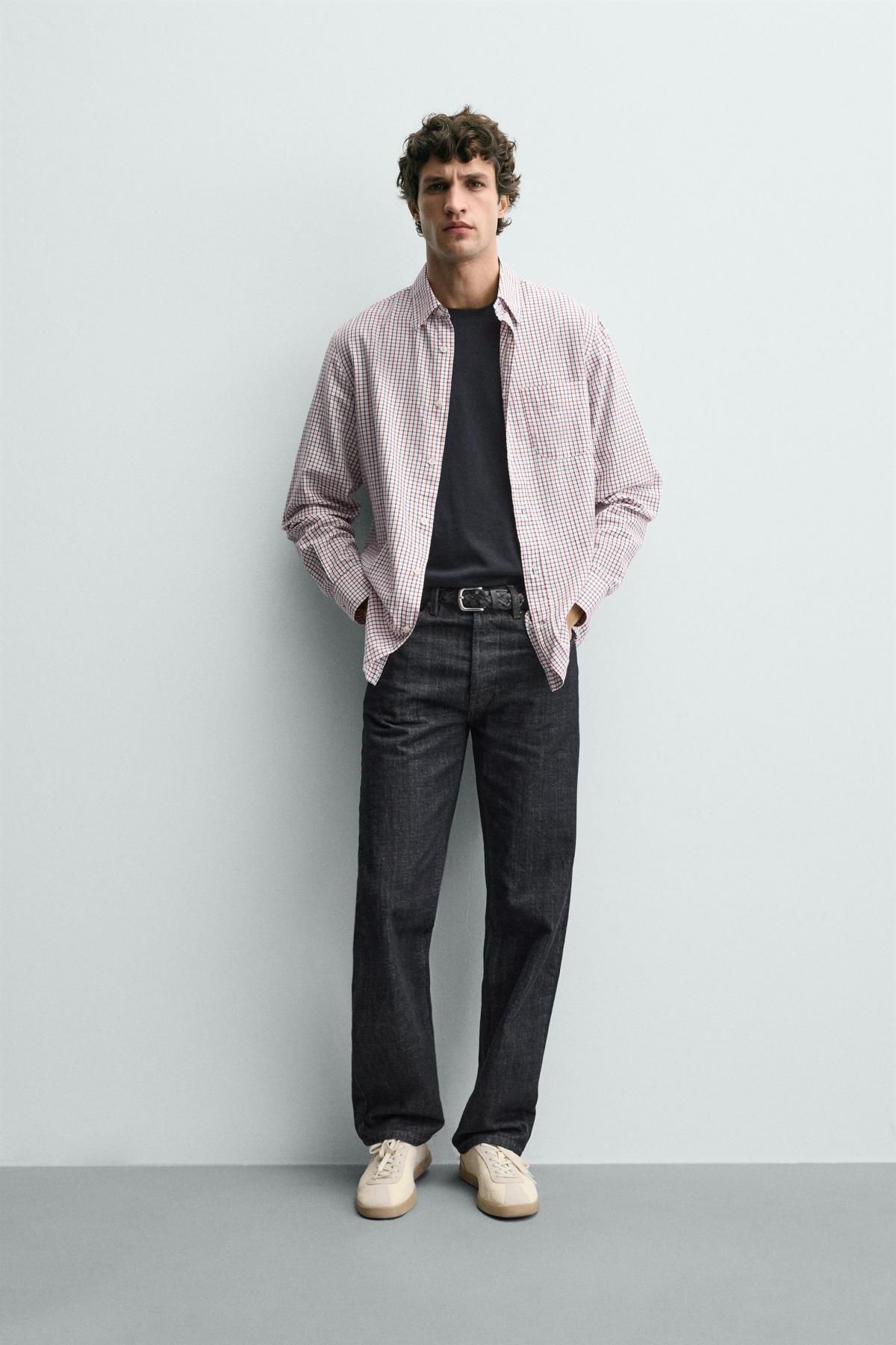자라 체크 레귤러핏 코튼 긴팔 셔츠 포켓 0975/368 RED/NAVY - 상세 이미지 2