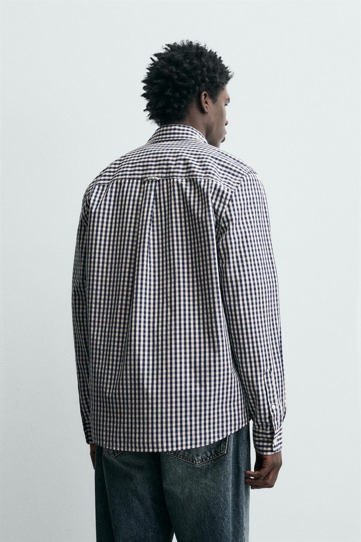 자라 테크니컬 체크 긴팔 셔츠 포켓 레귤러핏 9969/191 NAVY / WHITE - 상세 이미지 4