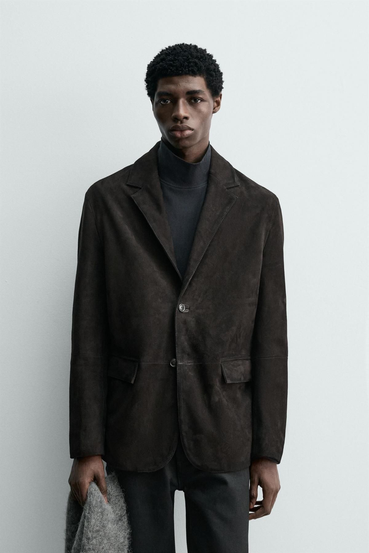 자라 스웨이드 레더 테일러드 블레이저 2521/224 DARK BROWN - 상세 이미지 3