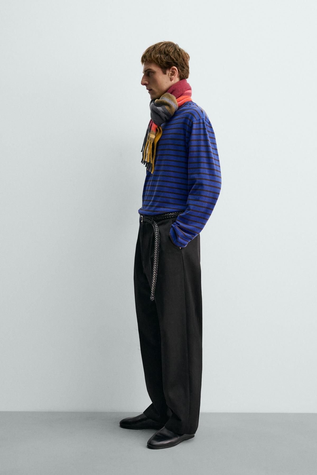 자라 스트라이프 코튼 티셔츠 X 아론 레빈 1887/324 BROWN-BLUE - 상세 이미지 5