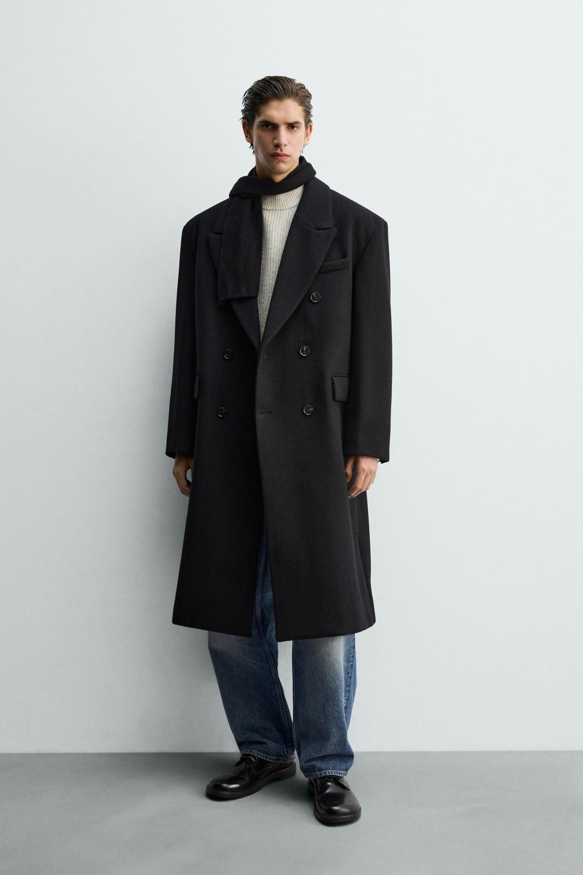 자라 오버핏 테크니컬 울블렌드 더블 코트 5854/306 BLACK - 상세 이미지 2