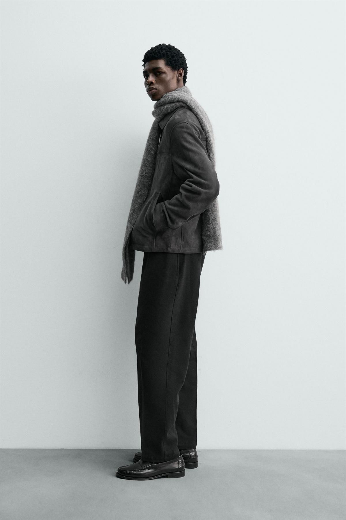 자라 스웨이드 레더 레귤러핏 재킷 2521/225 ANTHRACITE GREY - 상세 이미지 5