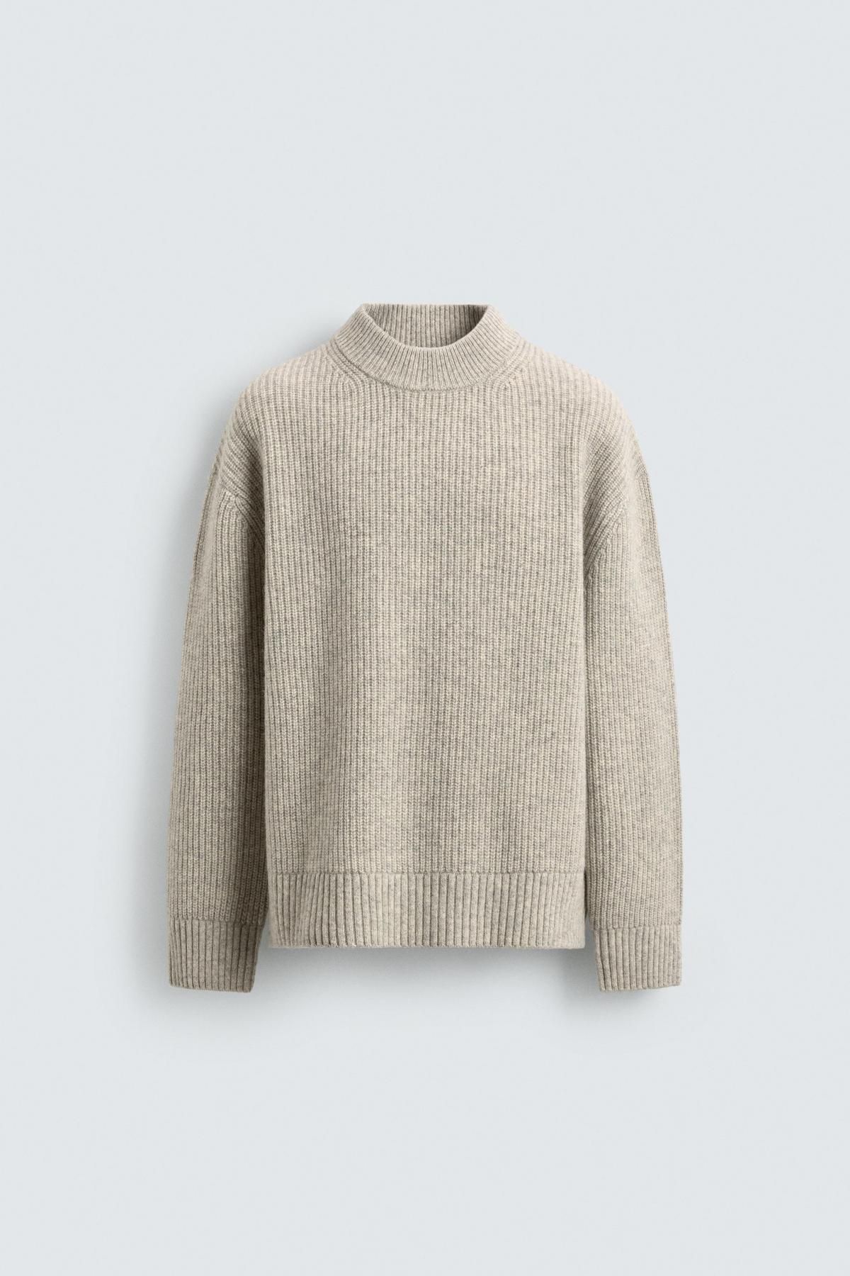 자라 오트밀 텍스처 울 혼방 스웨터 2893/350 LIGHT GREY - 메인 이미지