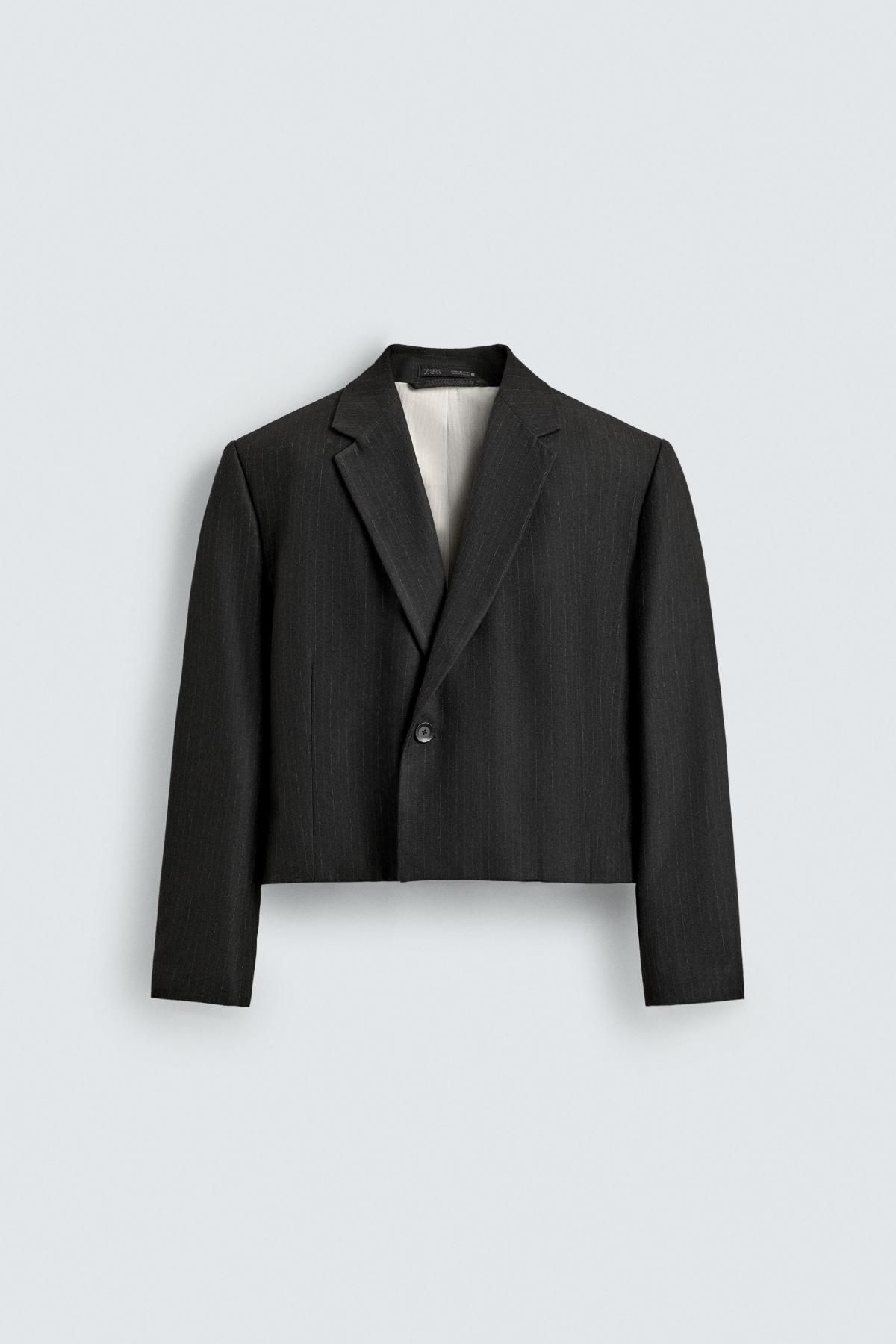 자라 크롭 핀스트라이프 수트 블레이저 6983/363 DARK GREY - 상품 이미지
