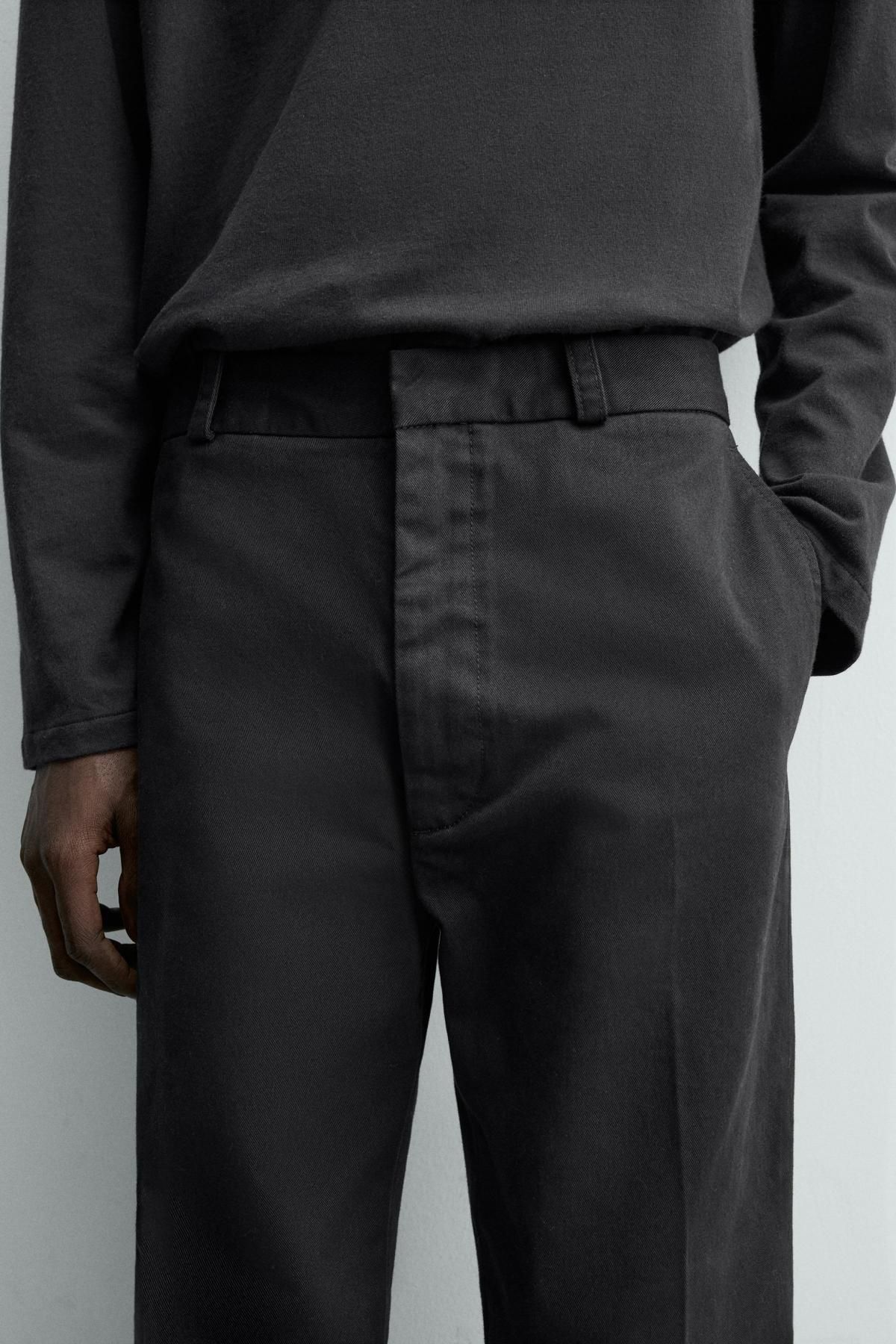 자라 와이드핏 치노 팬츠 코튼 트윌 블랙 5862/572 BLACK - 상세 이미지 5