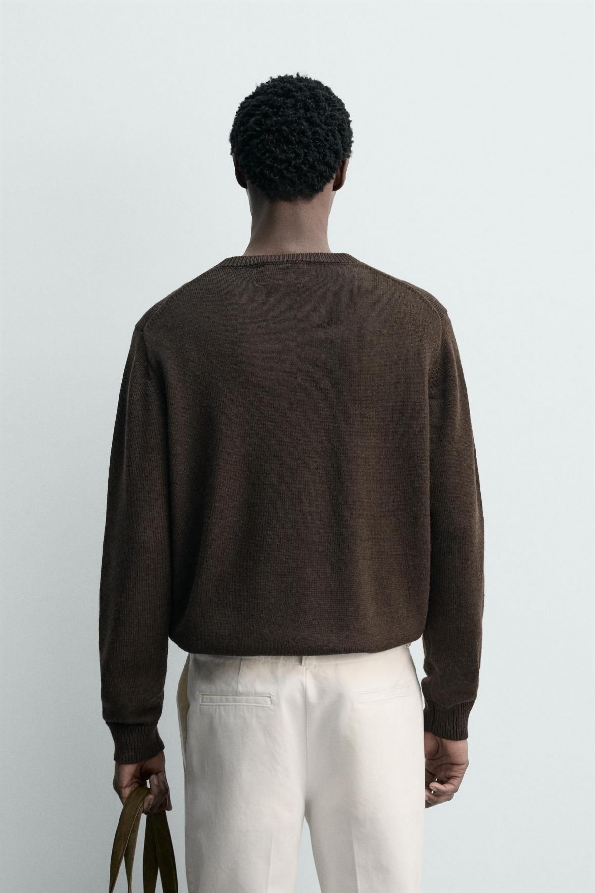 자라 울 테크니컬 라운드 니트 탑 9598/349 DARK BROWN - 상세 이미지 4