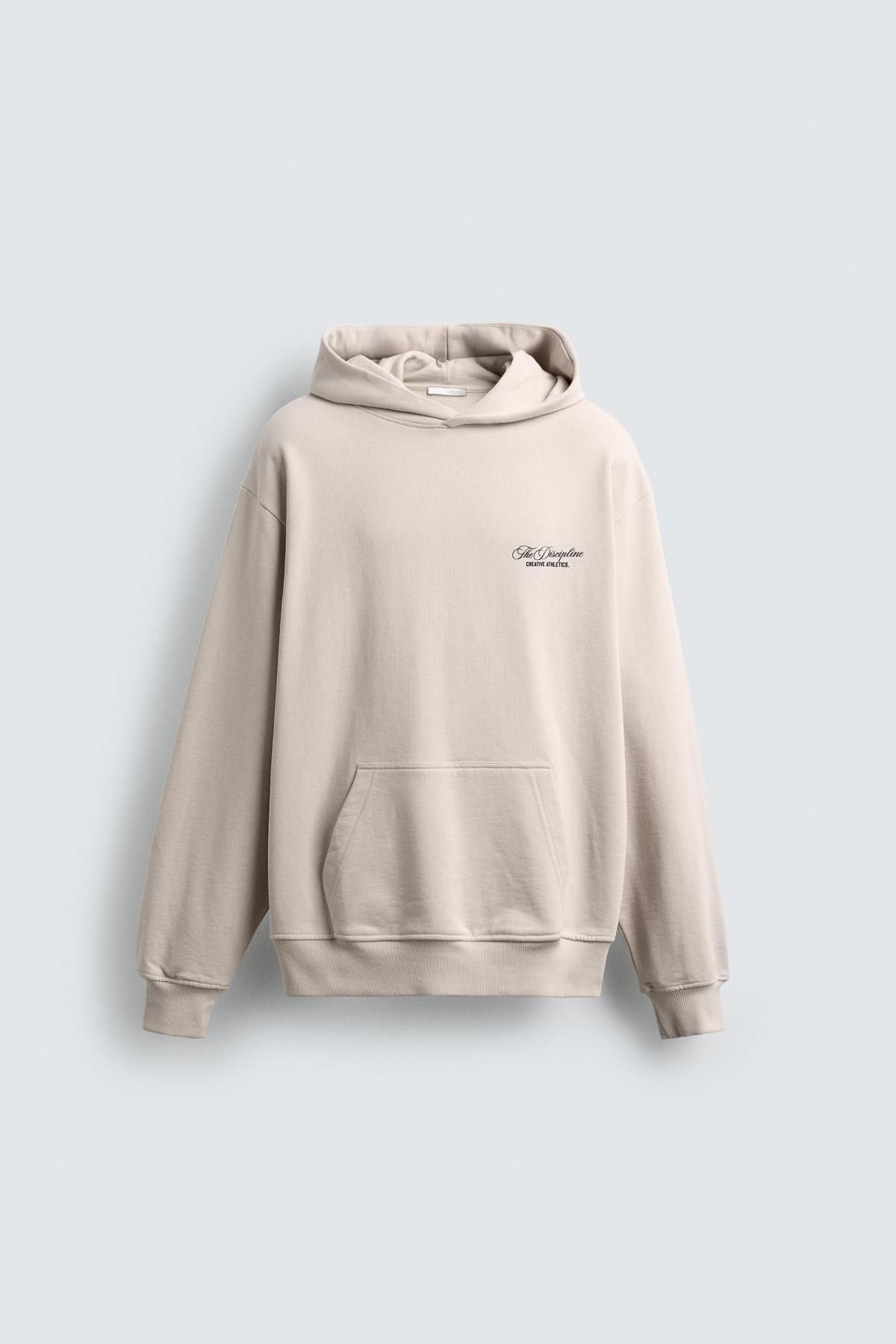 자라 코튼 레터링 프린트 후드 스웨트셔츠 0761/401 LIGHT BEIGE - 상품 이미지