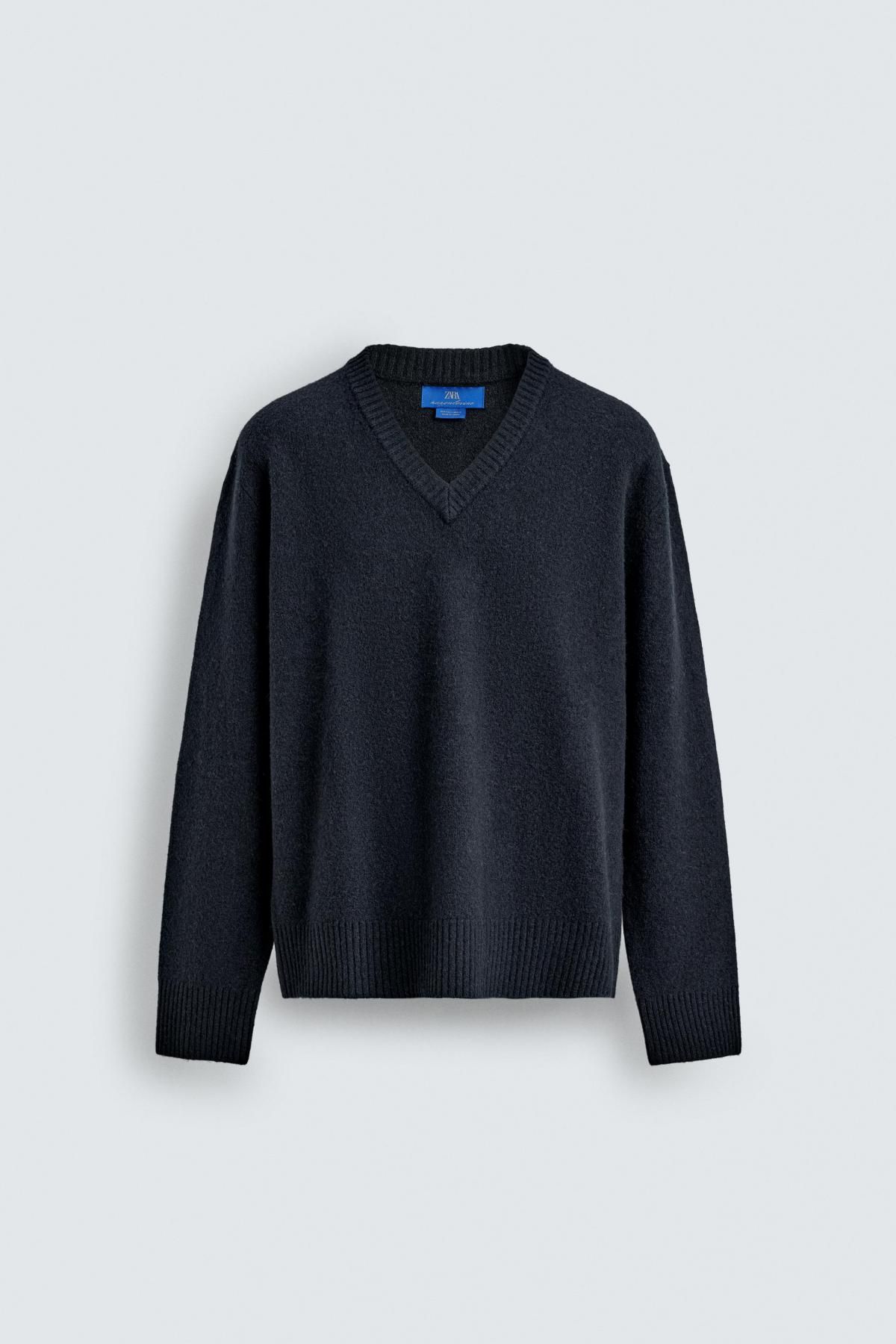 자라 울 브이넥 니트 스웨터 X 아론 레빈 4696/380 NAVY BLUE - 메인 이미지