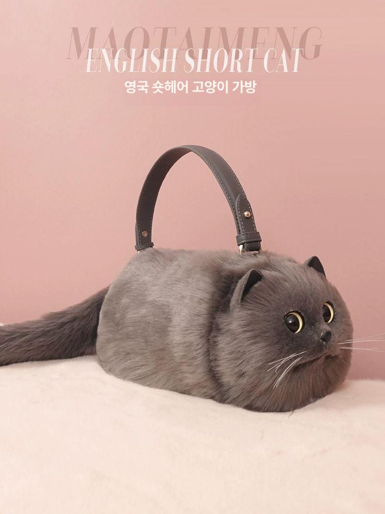 고양이 인형 가방 핸드메이드 귀여운 여자 선물 실용적인 소녀용 미디엄 - 상세 이미지 3