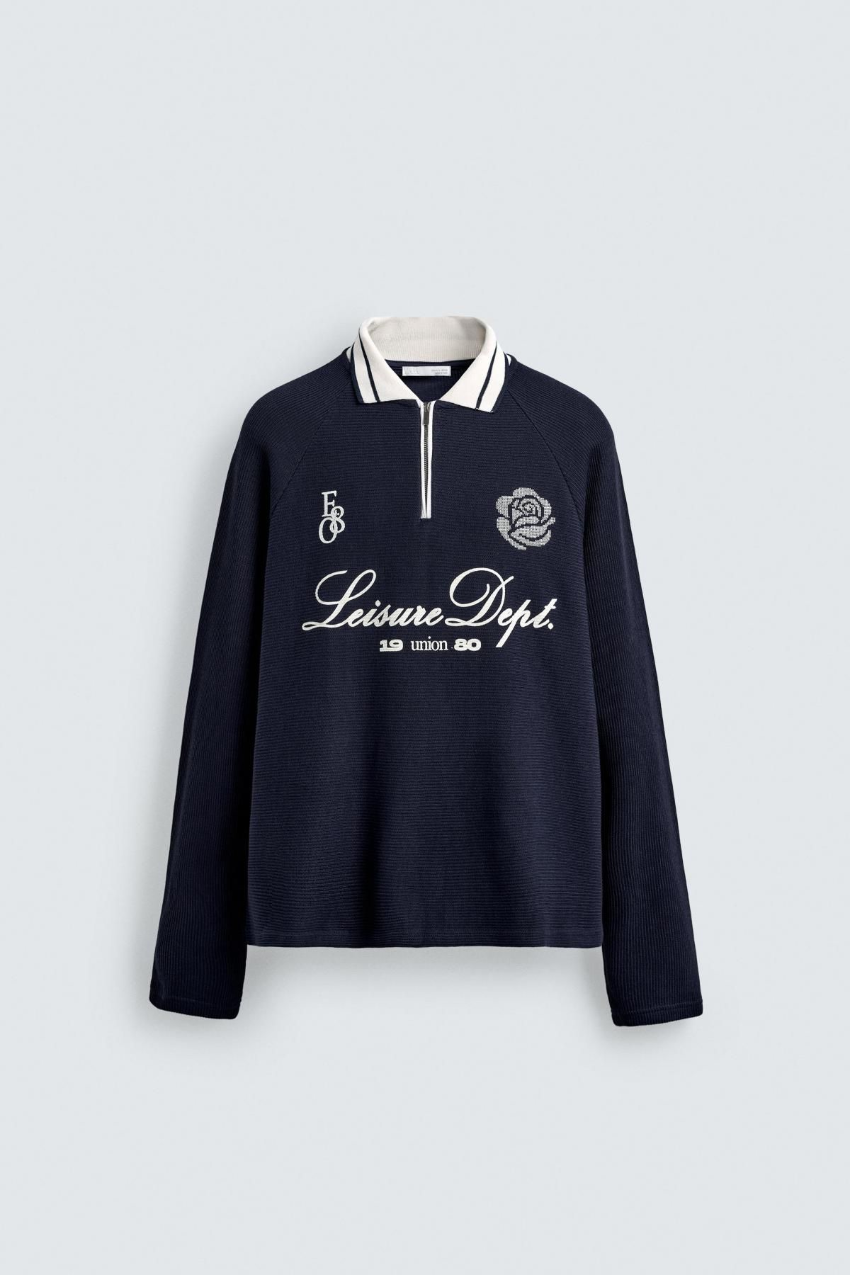 자라 테크니컬 프린트 긴팔 폴로셔츠 3665/402 NAVY BLUE - 상품 이미지