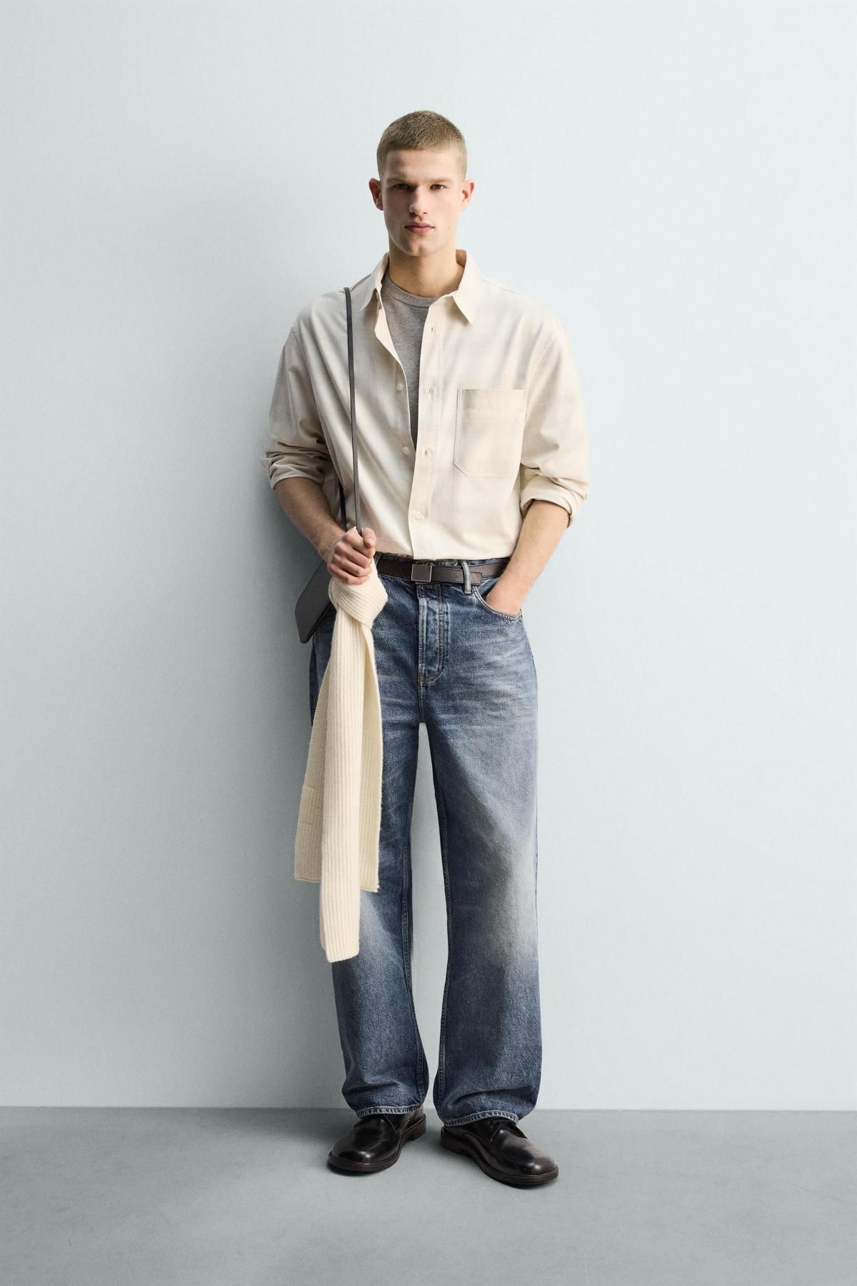 자라 오버핏 체크 코튼 긴팔 셔츠 포켓 6982/338 WHITE / GREY - 상세 이미지 2