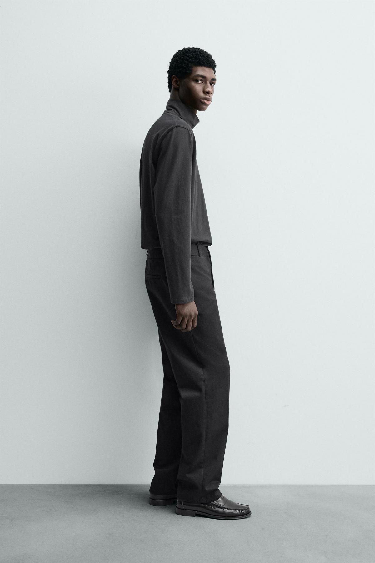 자라 와이드핏 치노 팬츠 코튼 트윌 블랙 5862/572 BLACK - 상세 이미지 4