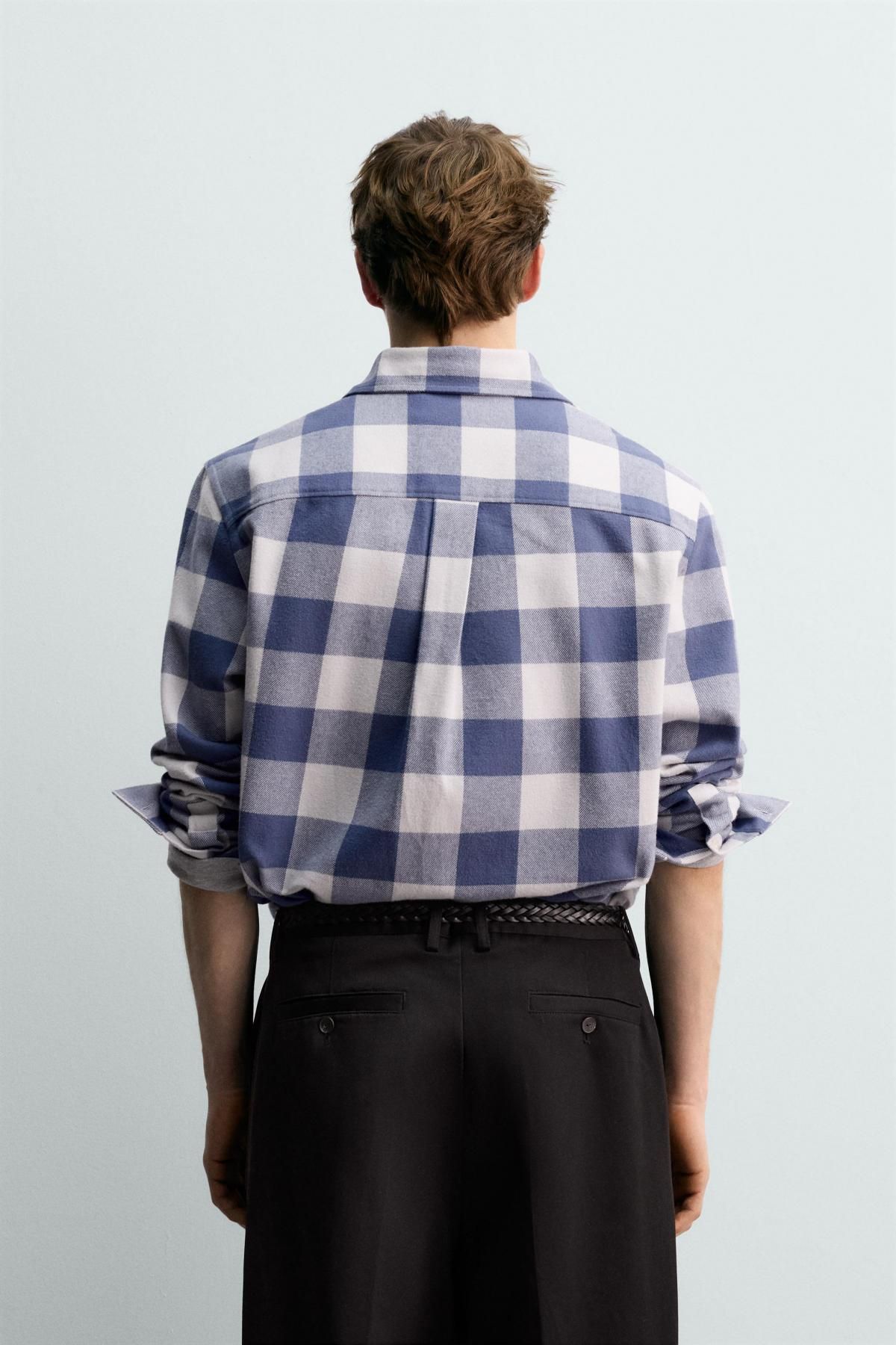 자라 오버핏 플란넬 체크 셔츠 X 아론 레빈 4045/111 BLUE/WHITE - 상세 이미지 4