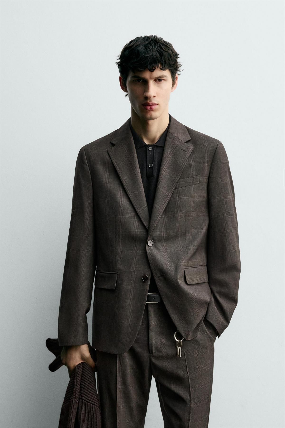 자라 체크 클래식 테일러드 블레이저 울혼방 1564/102 DARK BROWN - 상세 이미지 3