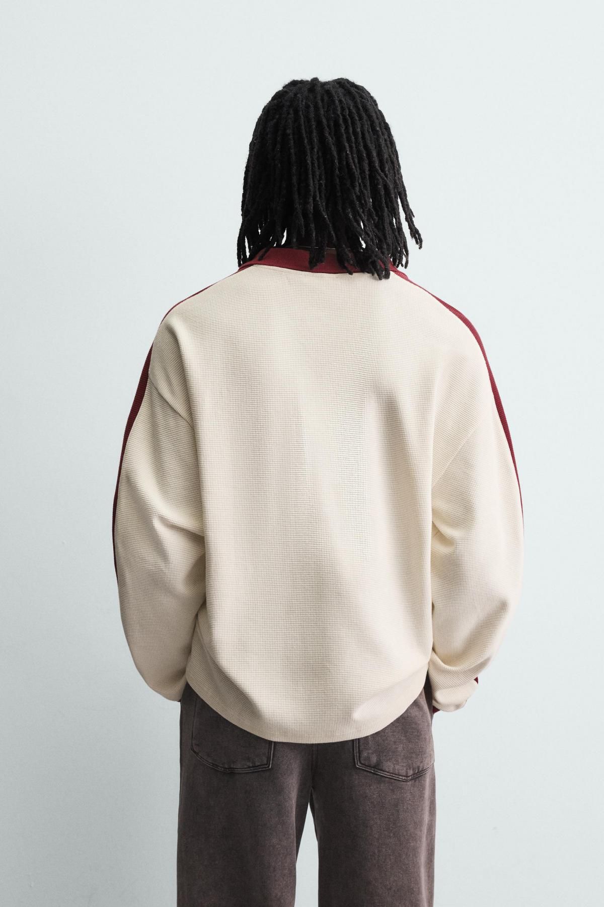 자라 레트로 자수 테크니컬 긴팔 폴로셔츠 3665/403 OYSTER-WHITE - 상세 이미지 4