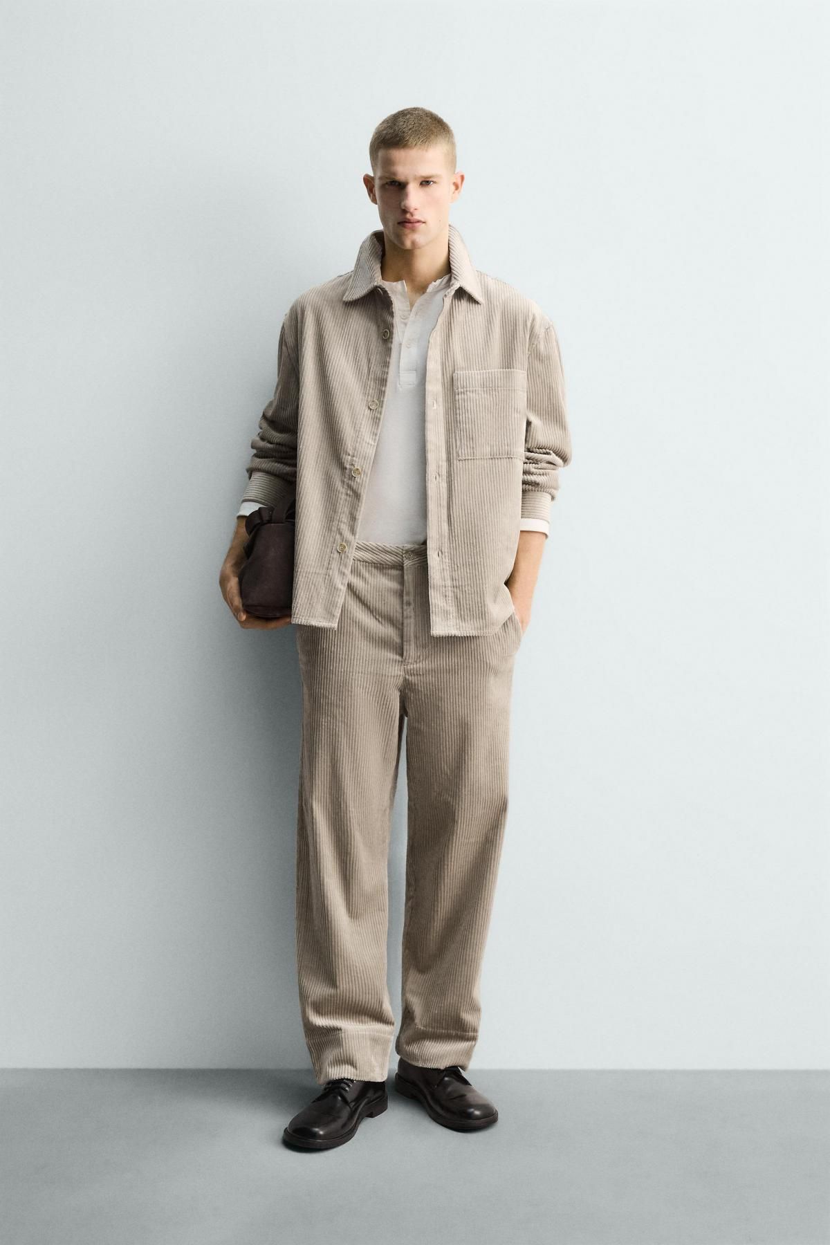자라 와이드핏 코듀로이 슬랙스 팬츠 9621/152 BEIGE - 상세 이미지 2