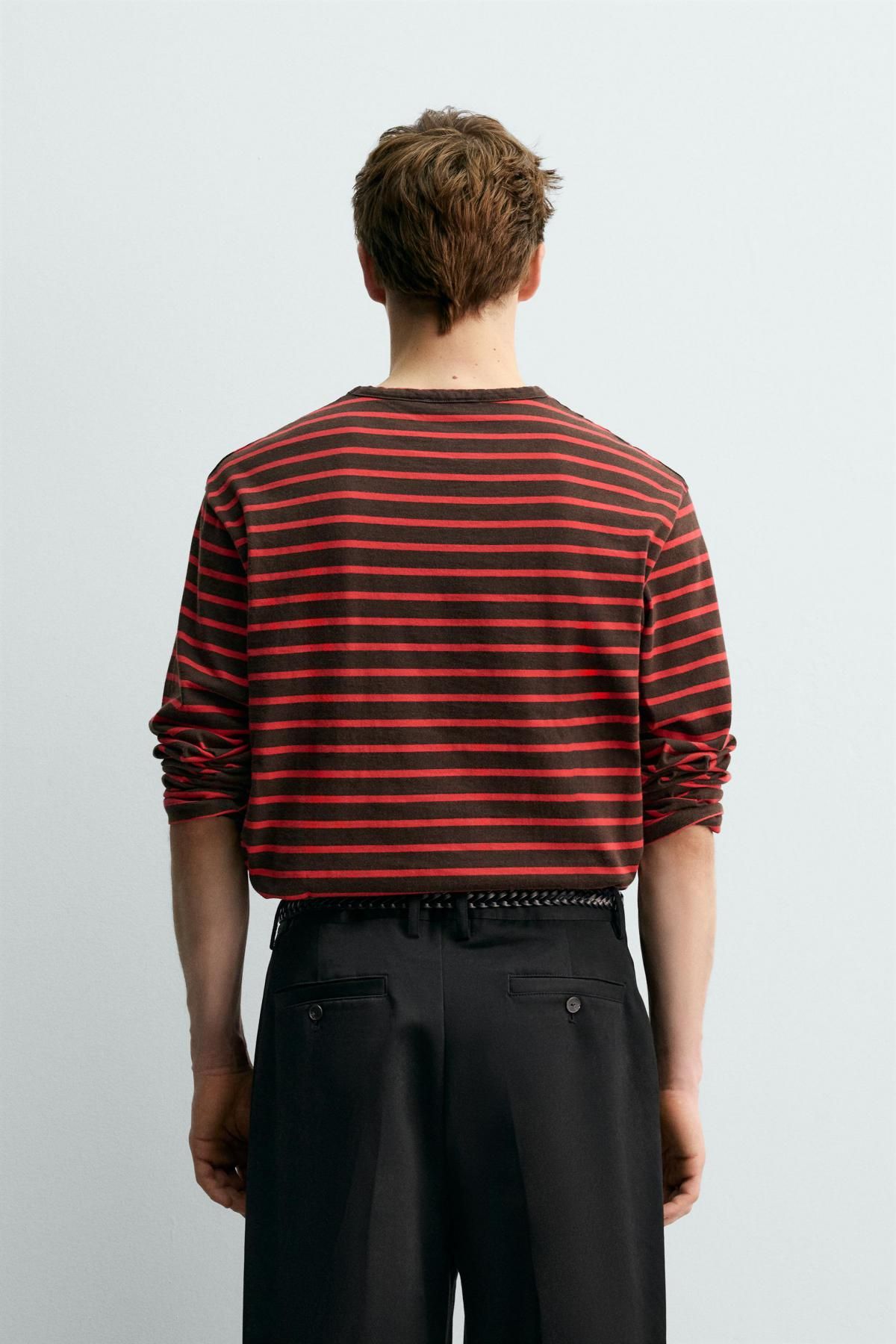 자라 스트라이프 자카드 티셔츠 X 아론 레빈 1887/324 RED - 상세 이미지 4