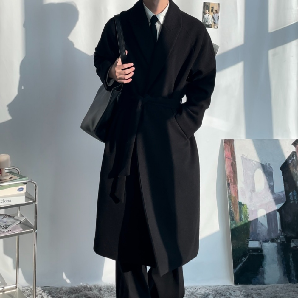 남자 로브 코트 겨울 롱 코트 울 오버핏 모직 결혼식 하객룩 이미지 8