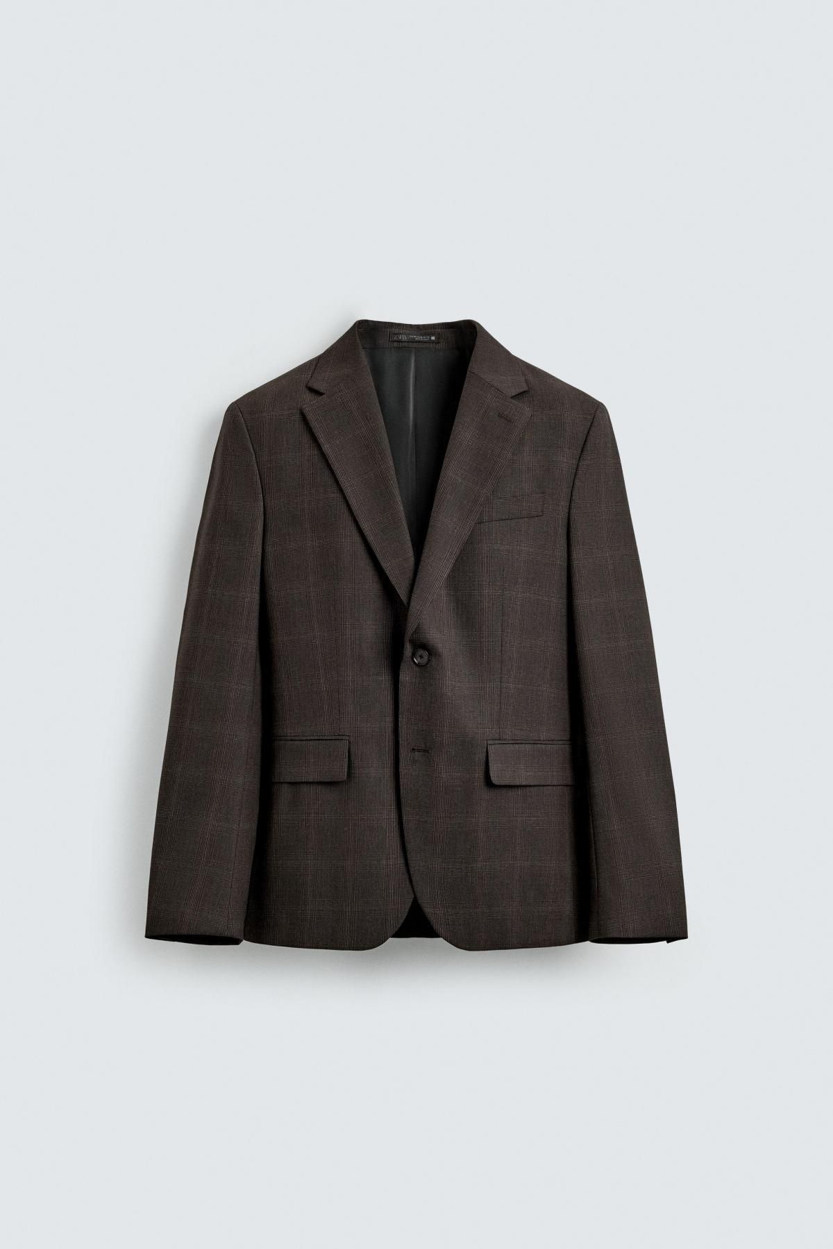 자라 체크 클래식 테일러드 블레이저 울혼방 1564/102 DARK BROWN - 상품 이미지