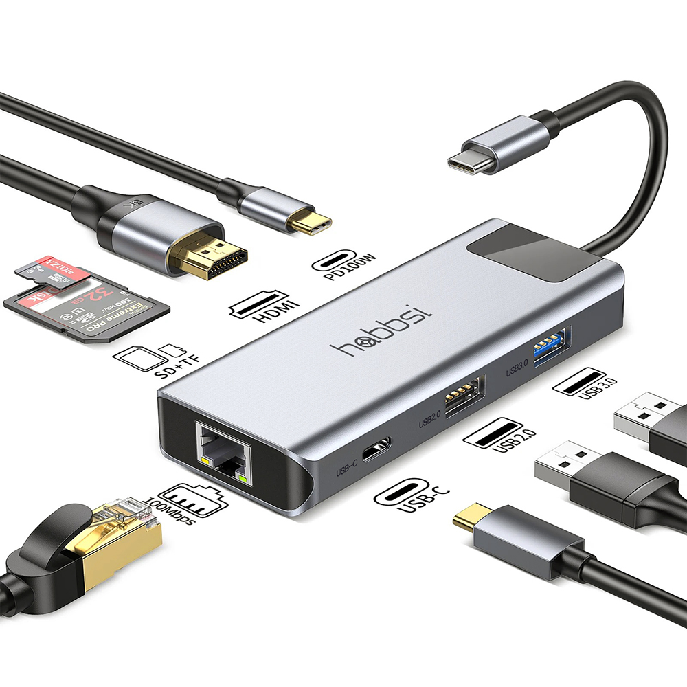 C타입허브 8in1 HDMI 미러링 맥북 삼성덱스 100W PD 멀티 허브 랜포트 - 메인 이미지