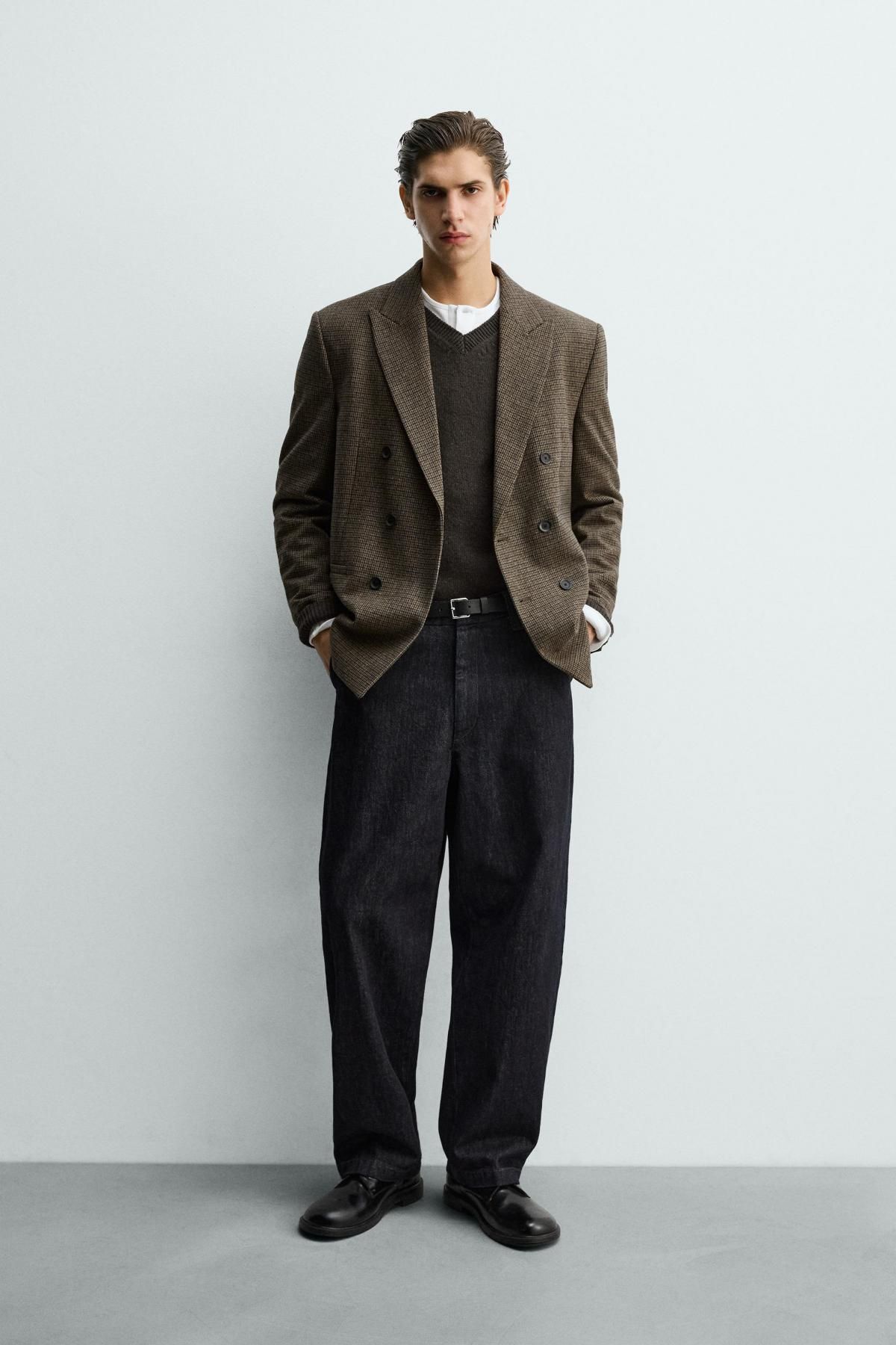 자라 울블렌드 체크 더블브레스트 블레이저 5854/430 BROWN - 상세 이미지 2