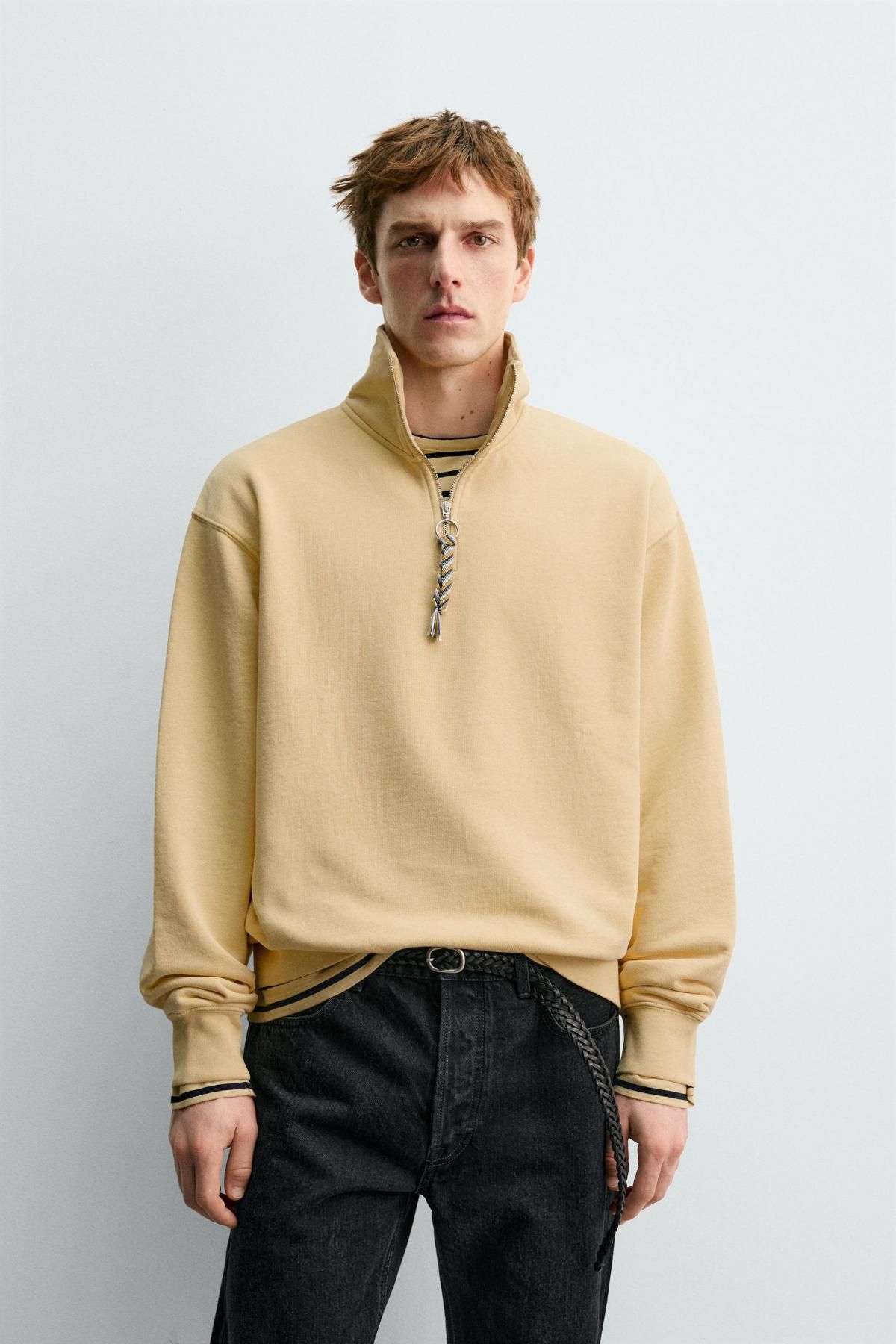 자라 지퍼넥 코튼 스웨트셔츠 X 아론 레빈 3443/374 YELLOW - 상세 이미지 3