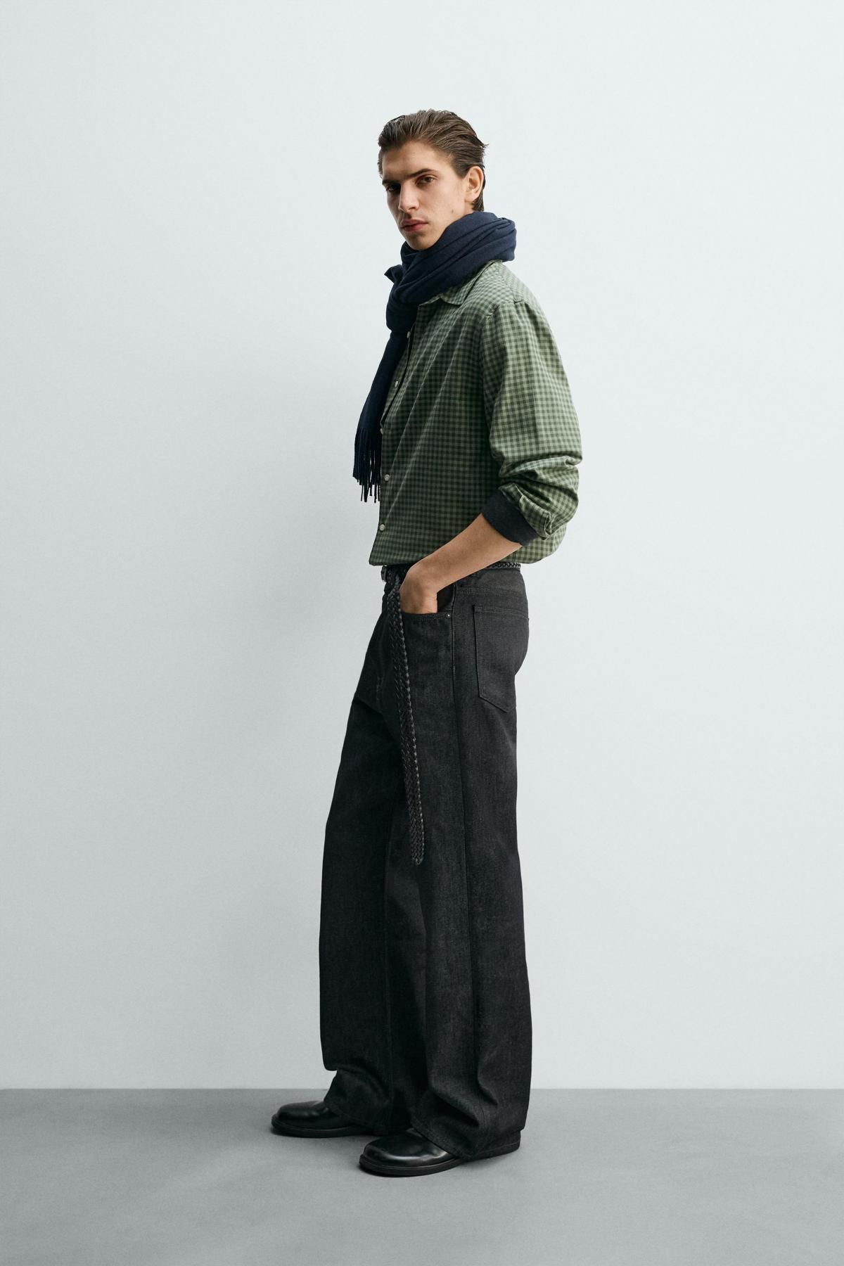 자라 체크 오버핏 테크니컬 코튼 긴팔 셔츠 9659/452 MID-GREEN - 상세 이미지 5