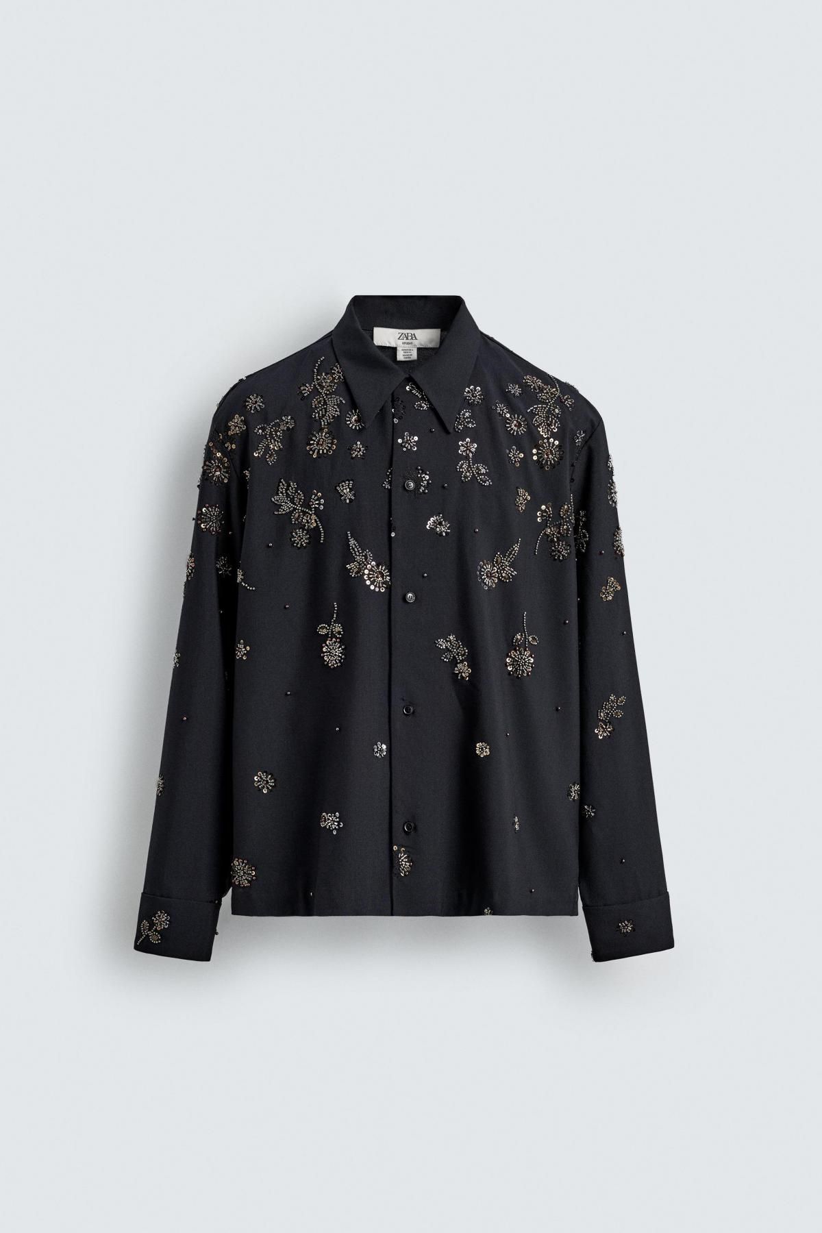 자라 한정판 시퀸 플루이드 긴팔 셔츠 5085/101 DARK NAVY - 상품 이미지