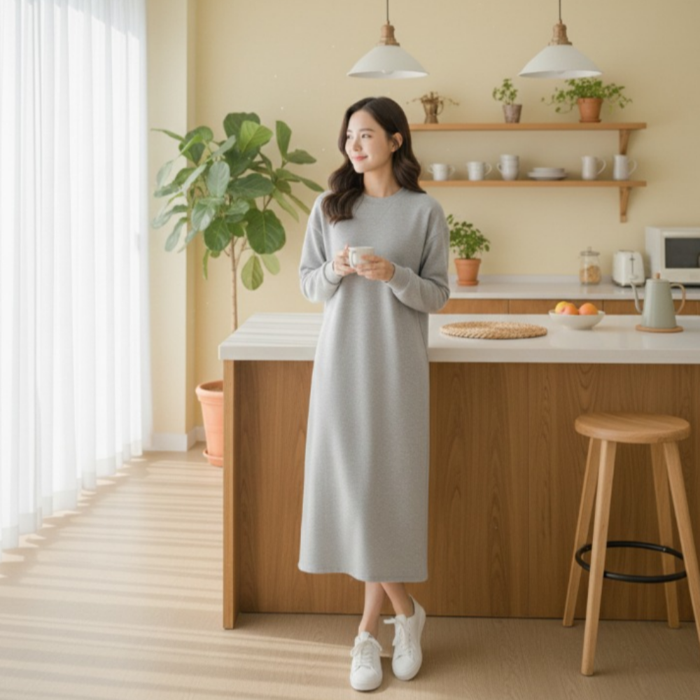 기모원피스 롱원피스 빅사이즈 겨울맨투맨 포켓