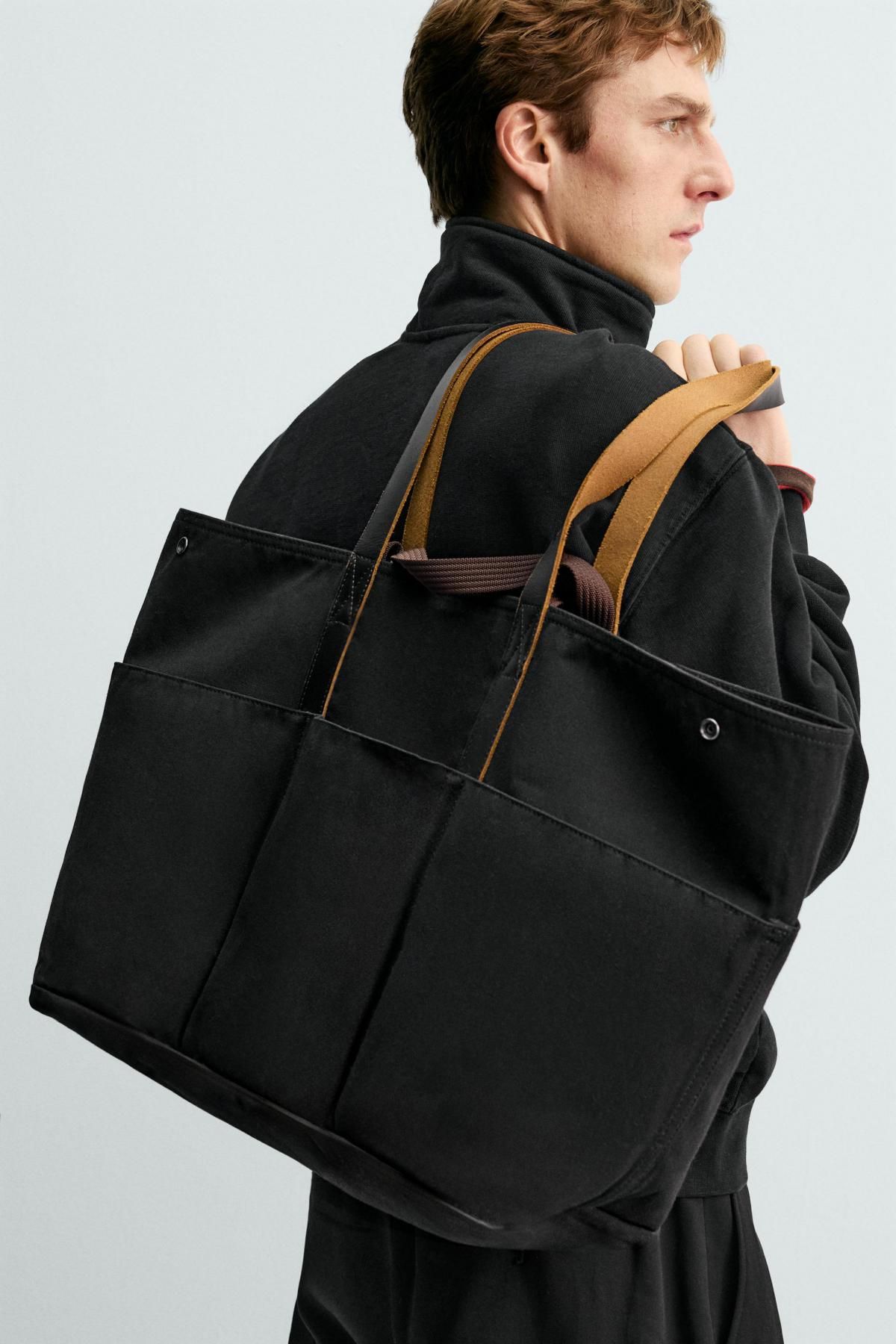 자라 레더 디테일 토트백 X 아론 레빈 3398/720 BLACK - 상세 이미지 4