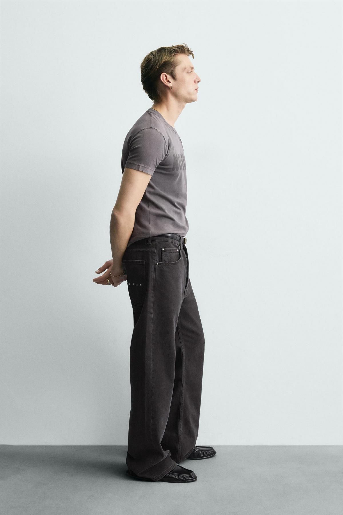 자라 워시드 텍스트 프린트 반팔 티셔츠 6224/400 GREY / TAN - 상세 이미지 5