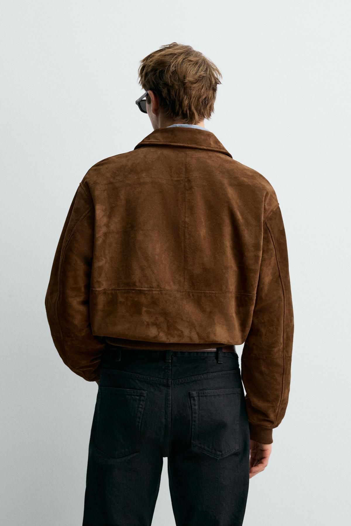 자라 크롭핏 스웨이드 레더 재킷 X 아론 레빈 5479/111 TOBACCO - 상세 이미지 4