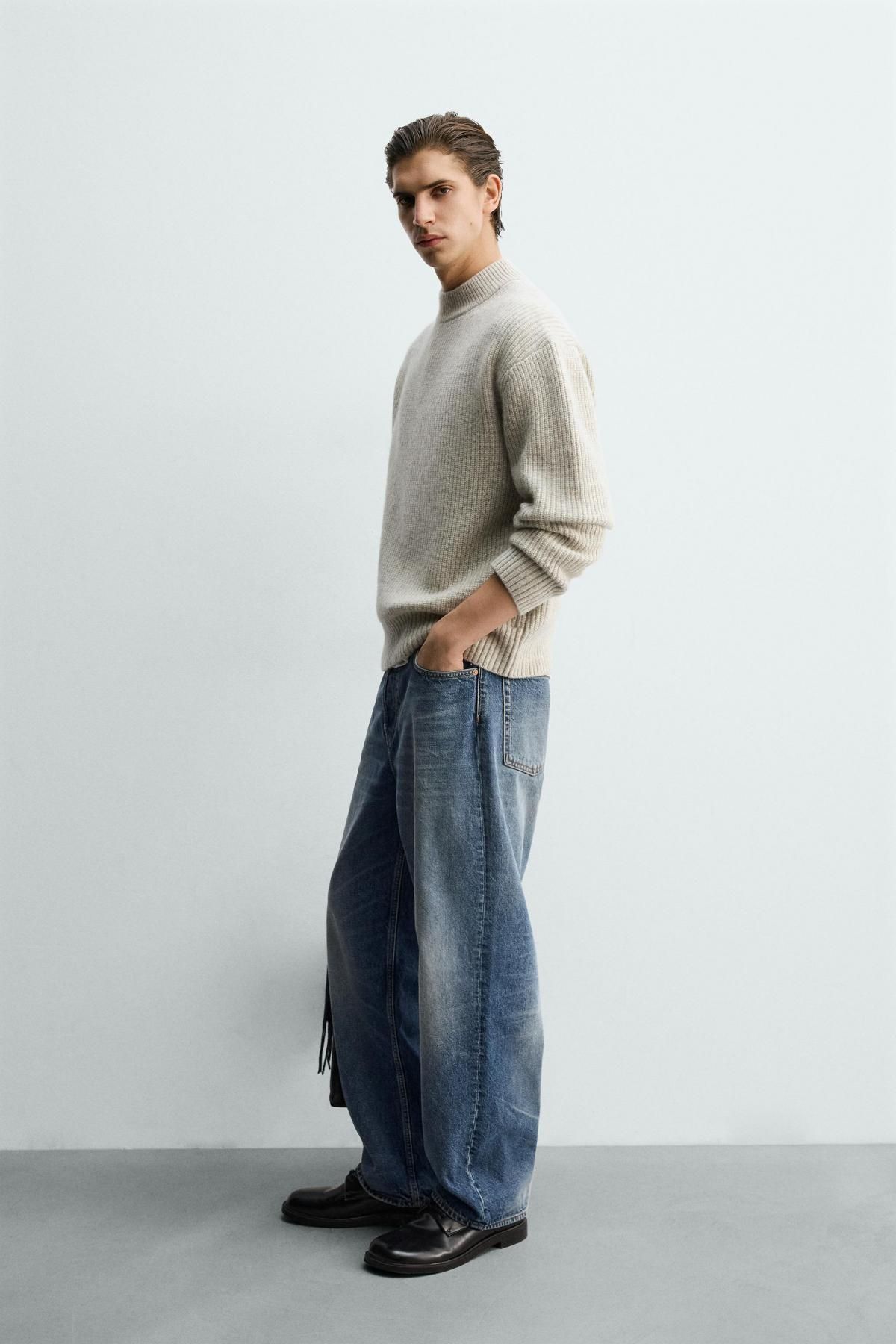 자라 오트밀 텍스처 울 혼방 스웨터 2893/350 LIGHT GREY - 상세 이미지 5