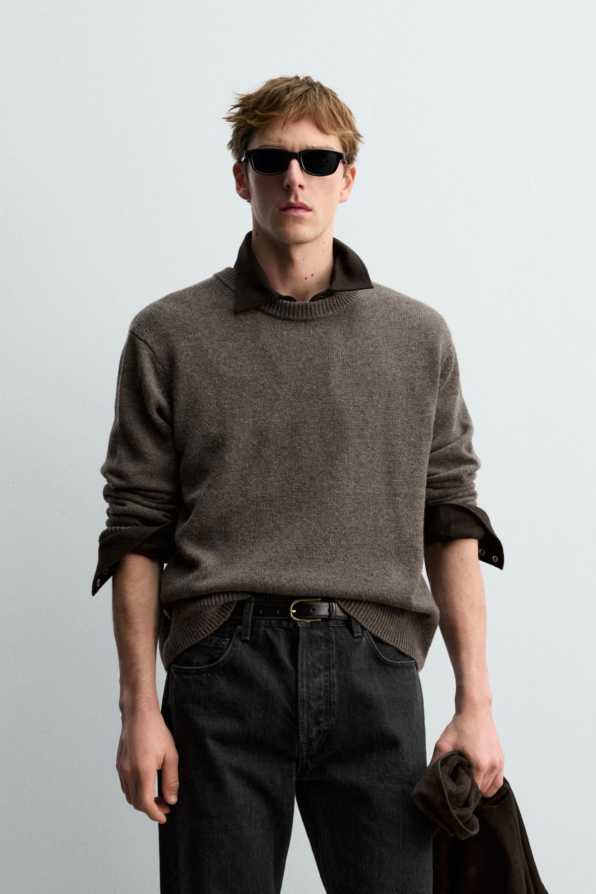 자라 울 캐시미어 니트 스웨터 X 아론 레빈 4696/390 BROWN / TAUPE - 상세 이미지 3