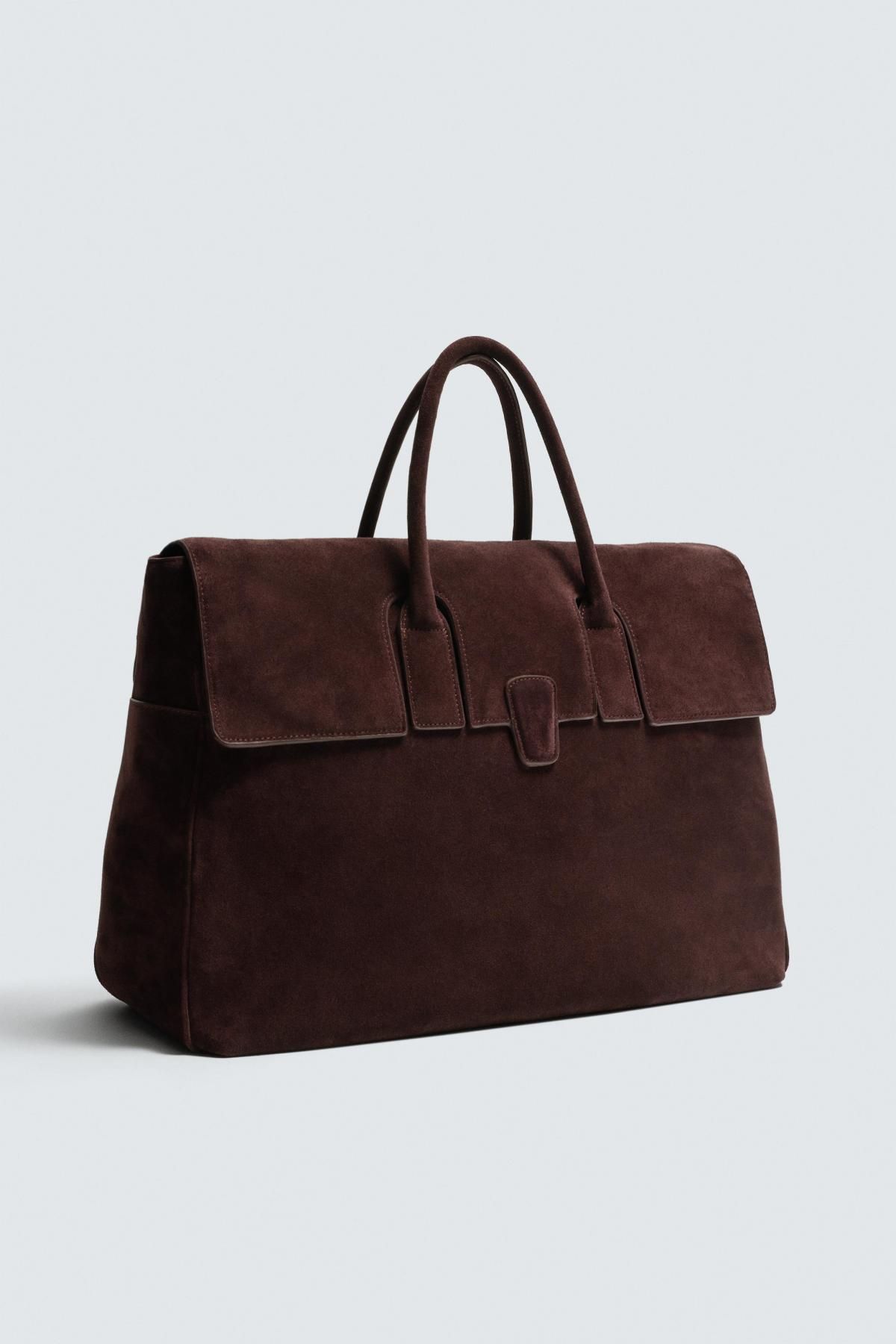 자라 프리미엄 스웨이드 레더 라지 토트백 3389/620 BURGUNDY RED - 상세 이미지 2