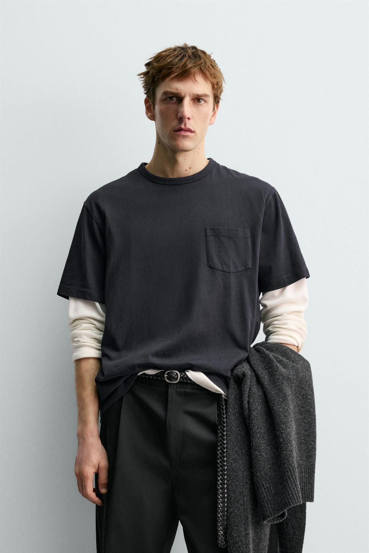 자라 베이직 포켓 반팔 티셔츠 X 아론 레빈 1887/383 NAVY BLUE - 상세 이미지 3