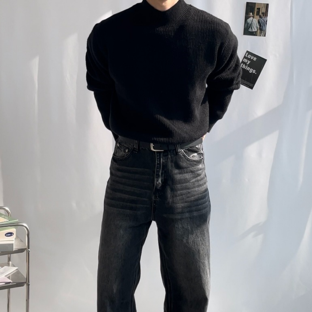 남자니트 반폴라 목폴라 하찌 워셔블 니트 겨울 부드러운 모크넥 폴라티 이미지 8