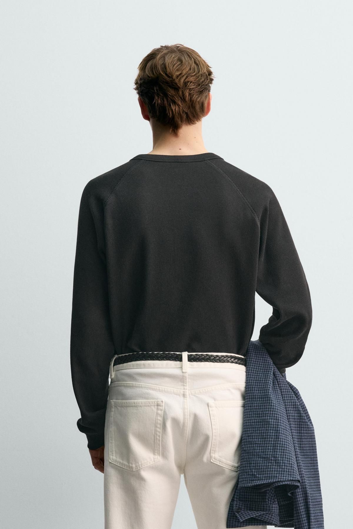 자라 와플니트 긴팔 티셔츠 X 아론 레빈 0526/398 ANTHRACITE GREY - 상세 이미지 4
