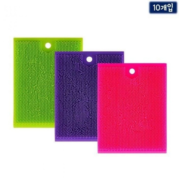 사각 실리콘 수세미 10p (약9.5x12.5cm) 색상랜덤 - 상품 이미지