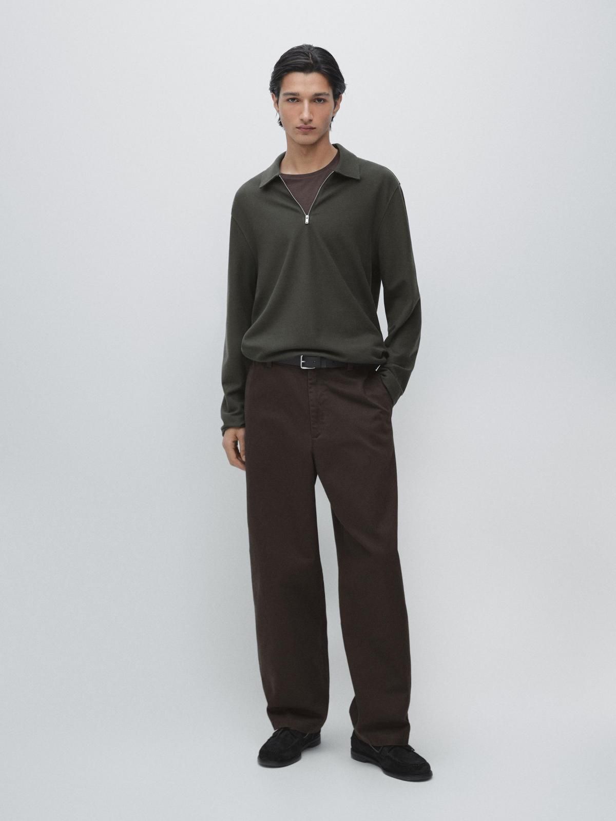 마시모두띠 코튼 혼방 긴팔 집업 폴로셔츠 0698/198 DARK KHAKI - 상세 이미지 2
