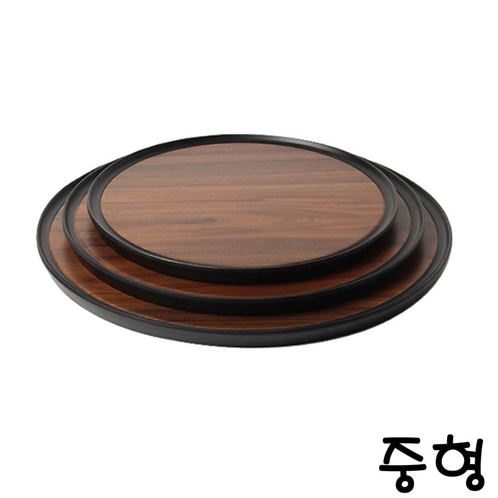 논슬립 원형 브라운 우드 원목 트레이 쟁반 (중형) - 메인 이미지