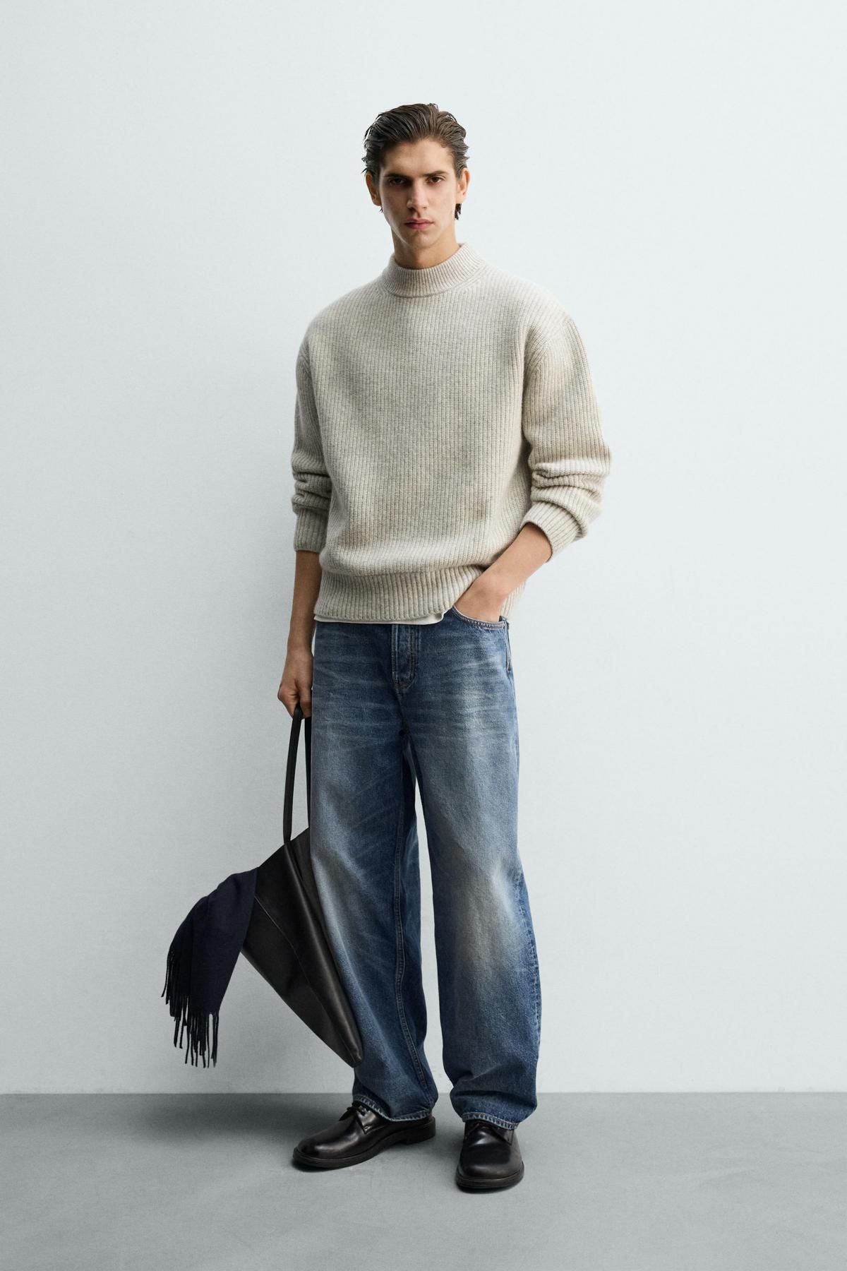 자라 오트밀 텍스처 울 혼방 스웨터 2893/350 LIGHT GREY - 상세 이미지 2