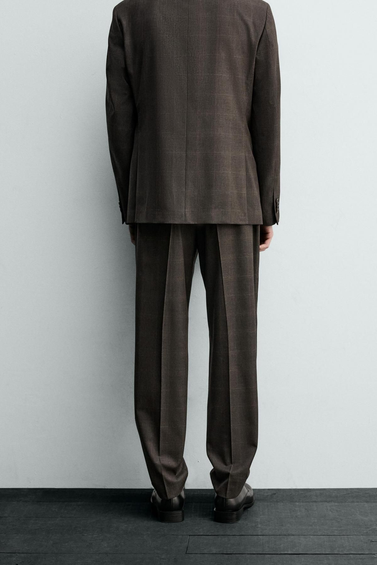 자라 슬림핏 체크 울 블렌드 수트 팬츠 1564/103 DARK BROWN - 상세 이미지 3
