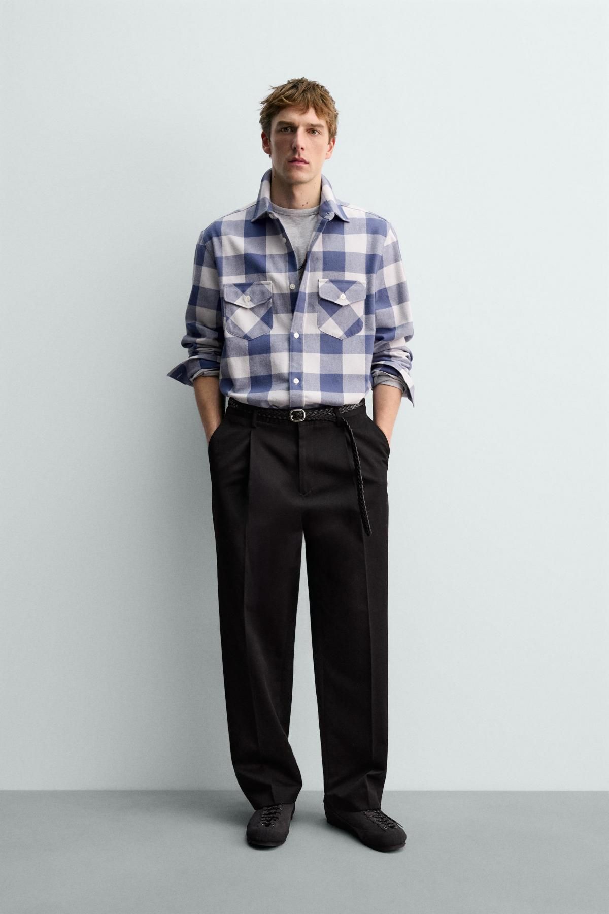 자라 오버핏 플란넬 체크 셔츠 X 아론 레빈 4045/111 BLUE/WHITE - 상세 이미지 2