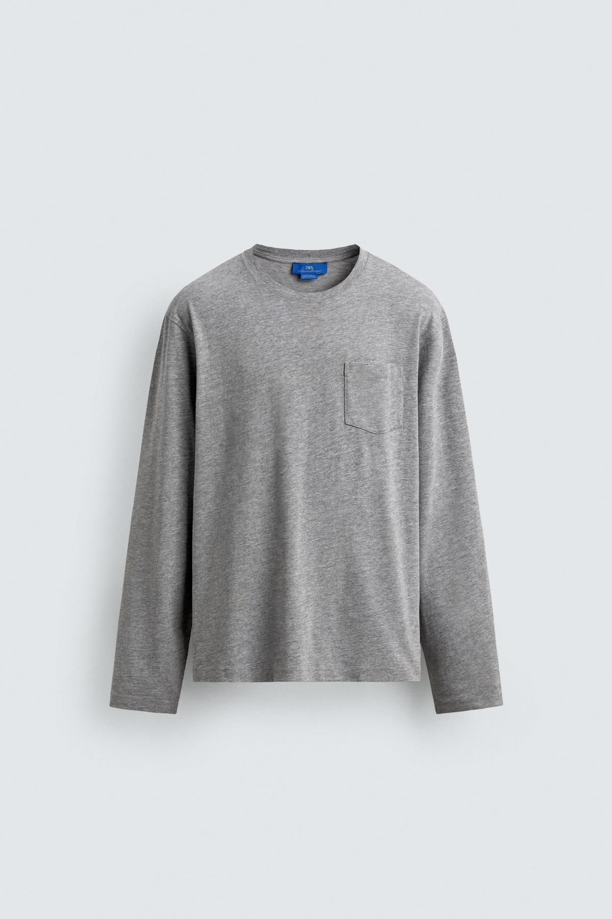자라 테크니컬 코튼 포켓 티셔츠 X 아론 레빈 1887/369 GREY MARL - 상품 이미지