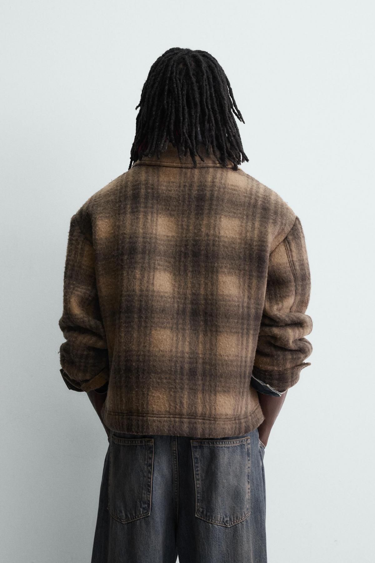 자라 체크 테크니컬 크롭 집업 오버셔츠 7446/327 BROWN - 상세 이미지 4