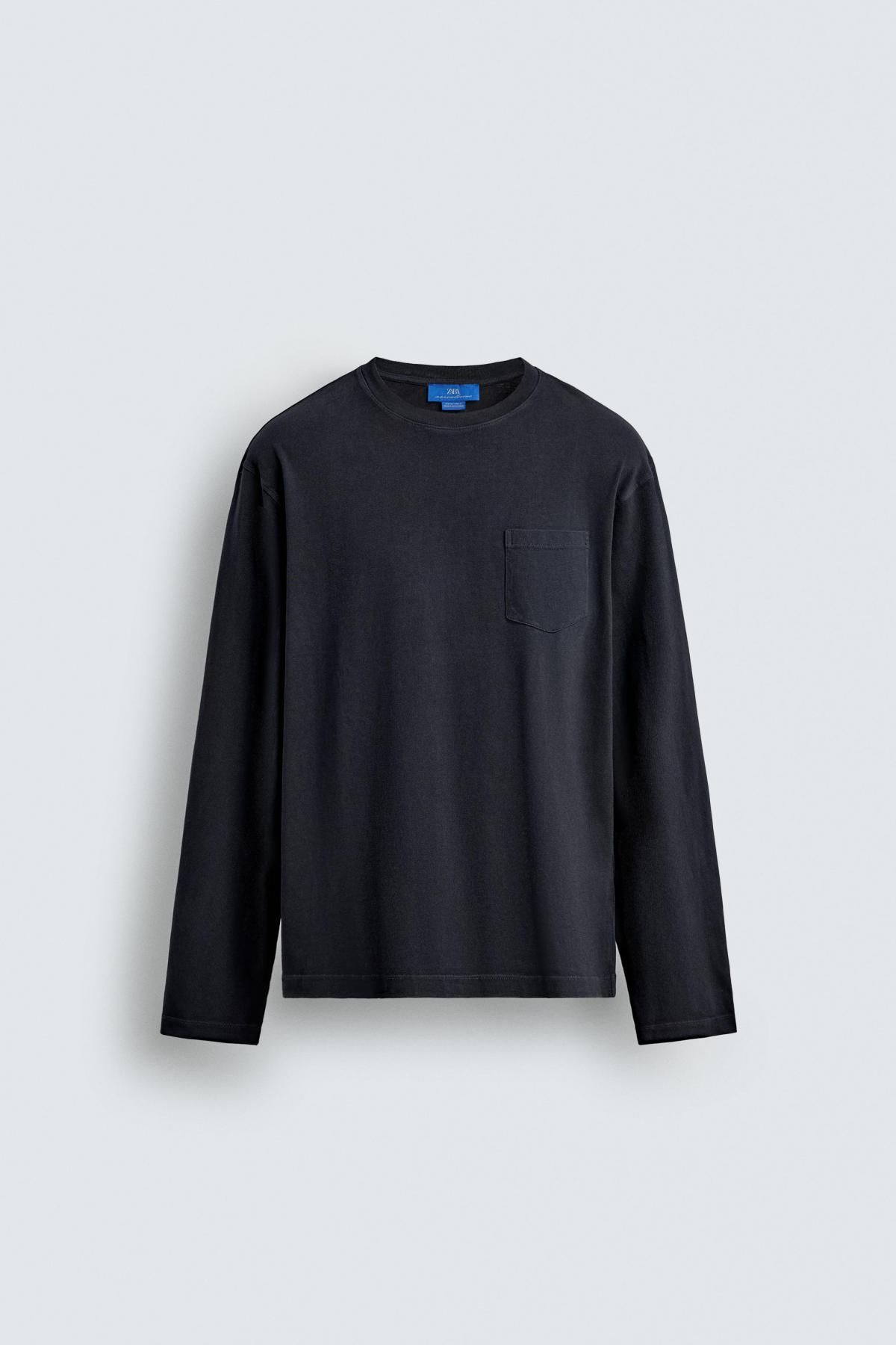자라 코튼 포켓 긴소매 티셔츠 X 아론 레빈 1887/369 NAVY BLUE - 상품 이미지