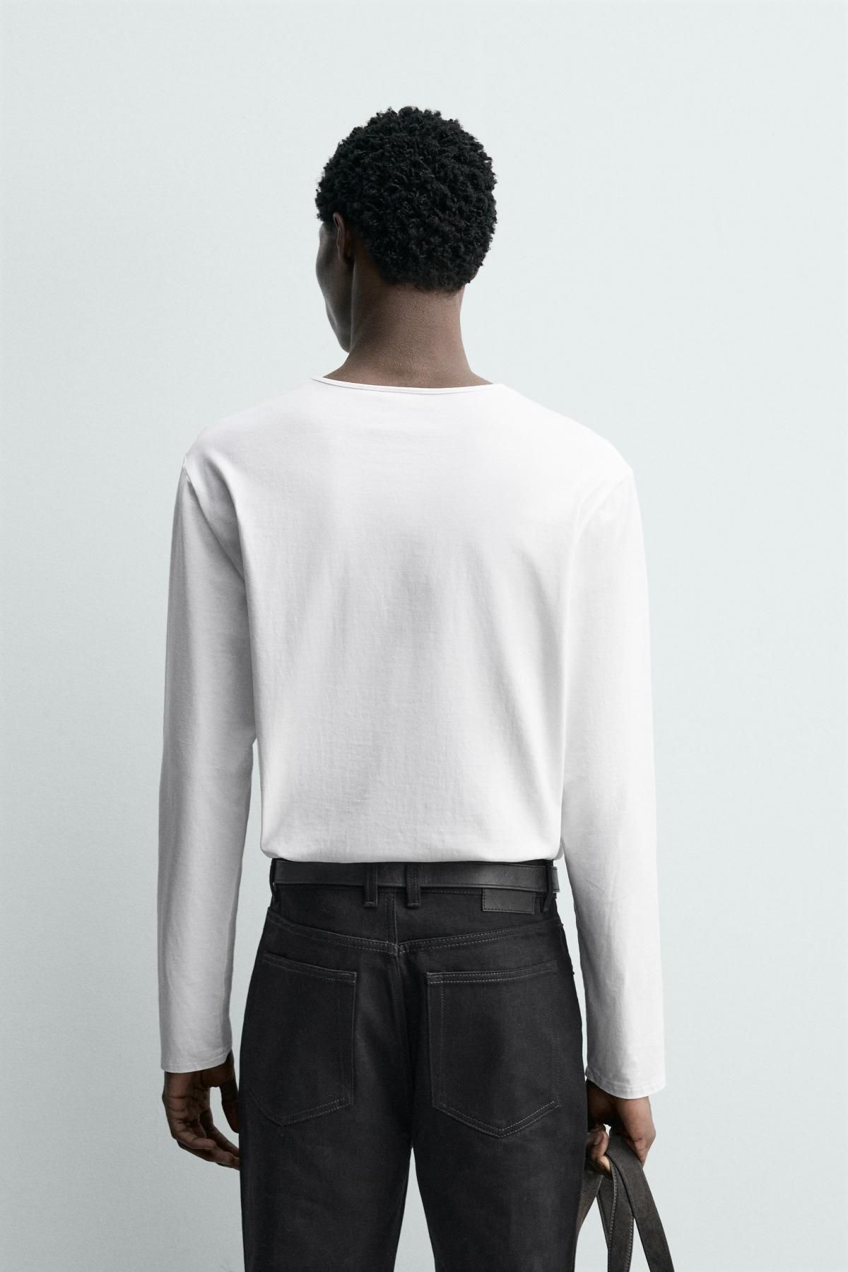 자라 코튼 실크 헨리넥 티셔츠 화이트 8054/340 OYSTER-WHITE - 상세 이미지 4